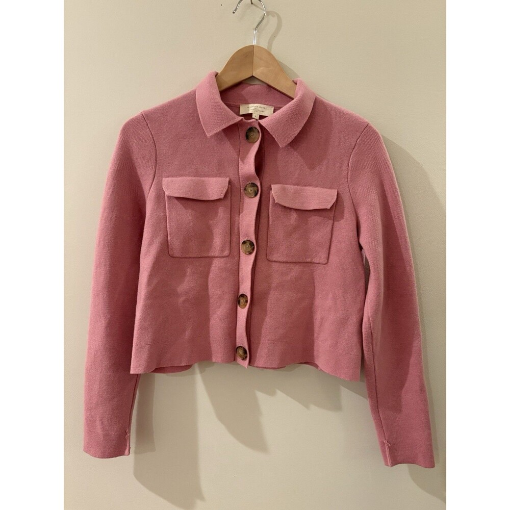 Sezane Pink Button-Front Knit Cardigan